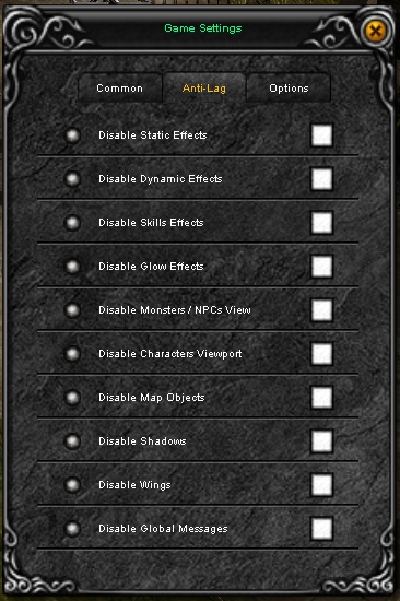 Ventana Game Settings, pestaña Anti-Lag