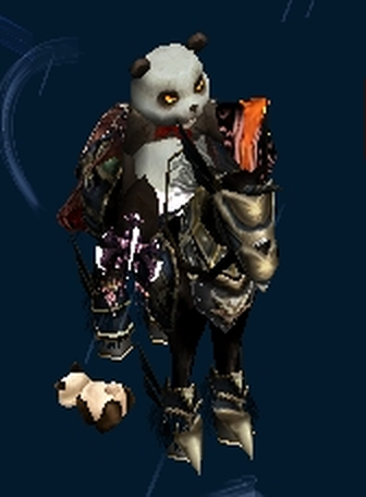 Un Dark Lord con el Dark Horse y el Pet Panda a la vez. Se ve como panda porque además lleva puesto el Panda Ring