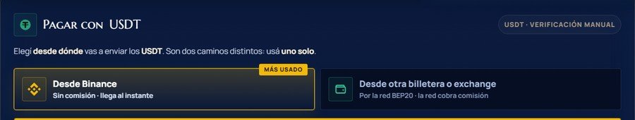 Las dos pestañas para enviar USDT