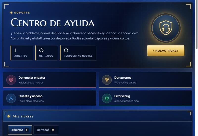 Centro de ayuda: tus tickets abiertos, cerrados y respuestas nuevas, y los accesos para abrir uno