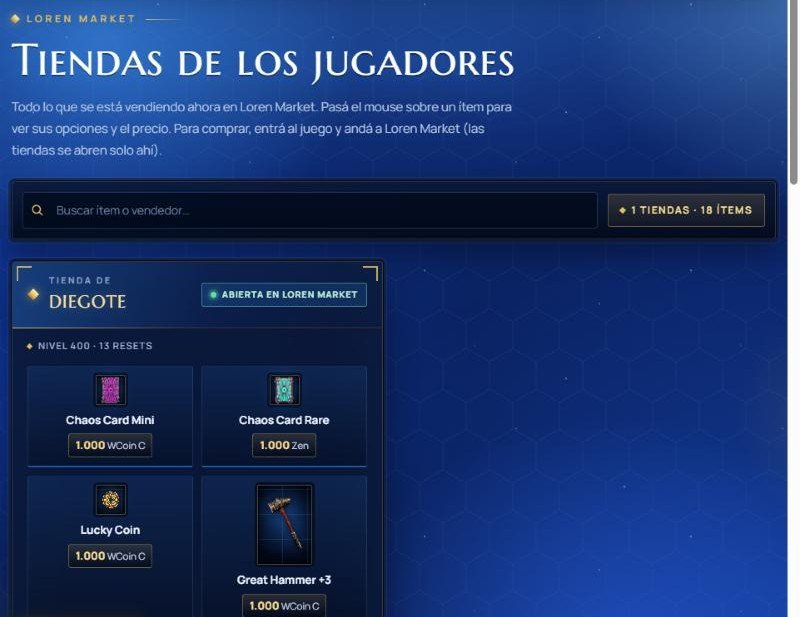 Tiendas de Loren Market en la web: cada tienda abierta con sus ítems y precios